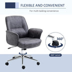 Charcoal grey mid-back swivel office chair with thick padding and chrome five-star base