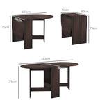 Dark brown oval folding drop-leaf table with wood-look finish
