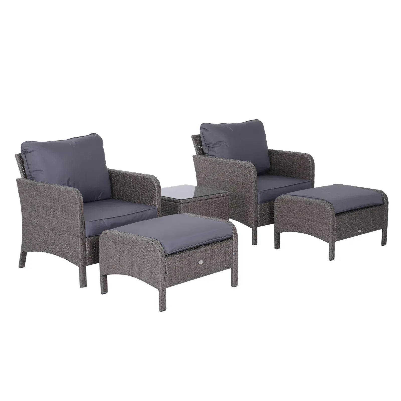 2-Seater Rattan Furniture Set, Steel Frame-Grey - Bobobiy
