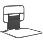 Black folding bed assist rail with front storage pocket and rounded hand supports.
