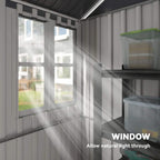 Grey metal shed side window panels letting in natural light.