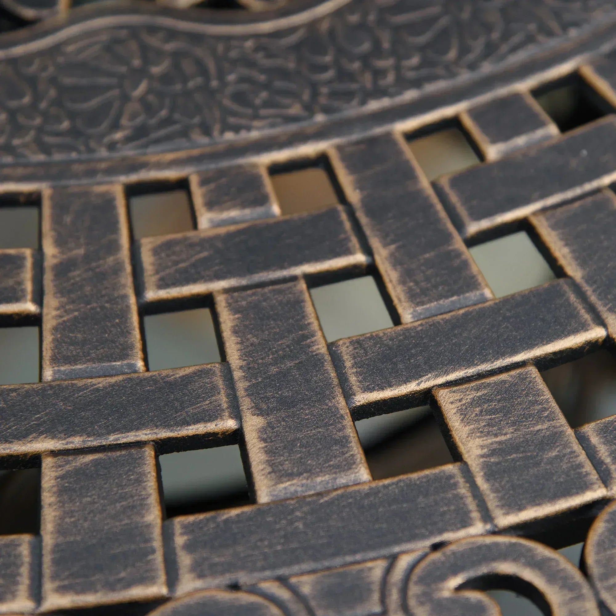 4 Seater Outdoor Dining Set Antique Cast Aluminium Garden Furniture Set with Cushions Round Dining Table with Parasol Hole, Bronze - Bobobiy