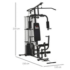Black multifunction weight training station with head and chest pads, pulleys, and foot base