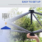 Pop-up gazebo frame with central connector and adjustable support bar, held by hand