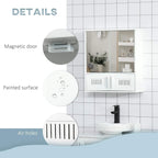White bathroom mirror cabinet details: air vent panels, magnetic-style door latch, painted finish