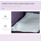 Purple pet carrier with inside faux-lamb fleece mat cushion in light gray