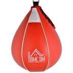 Red teardrop speed punching bag with hanging strap and HOMCOM logo front