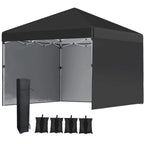 Black 3x3 pop up gazebo with 3 sidewalls and wheeled bag, event shelter tent