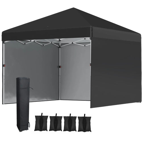 Black 3x3 pop up gazebo with 3 sidewalls and wheeled bag, event shelter tent
