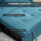 Blue sofa bed with thick foam padding and soft velvet-feel upholstery