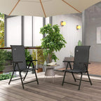 Grey folding patio chairs set of two with cushioned mesh backrests and armrests