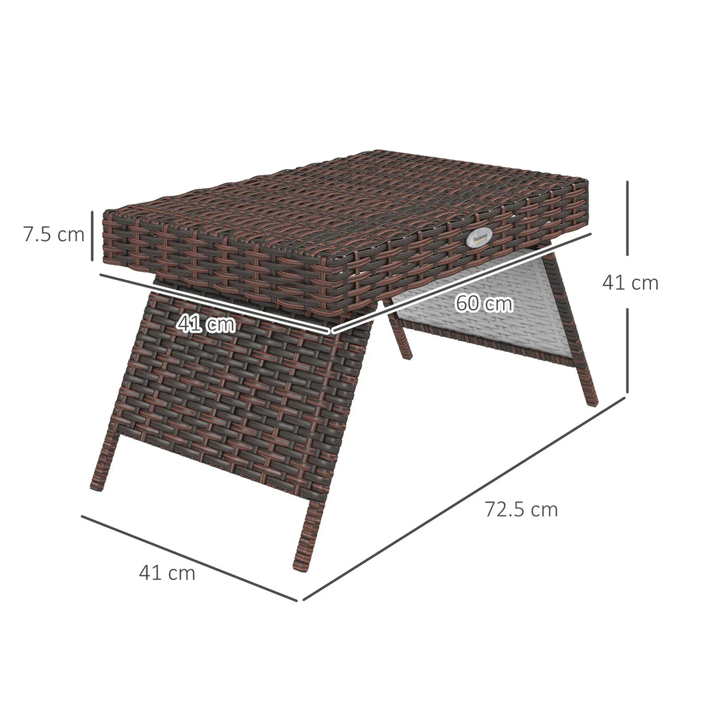 Foldable Outdoor Side Table, Rattan Garden Coffee Table with Steel Frame, Space Saving Bistro Garden Furniture for Patio, Balcony, 60 x 41 x 41 cm, Brown - Bobobiy