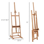 Natural wood artist easel with height markers and H-frame support legs
