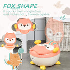 ZONEKIZ pink fox-face potty training toilet with yellow handles and open seat
