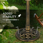 Bronze-tone standing bird bath with ornate circular base and fluted pedestal