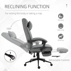 Light grey reclining ergonomic chair with retractable footrest and padded armrests