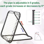 Black adjustable rebounder net goal frame with angled support strut