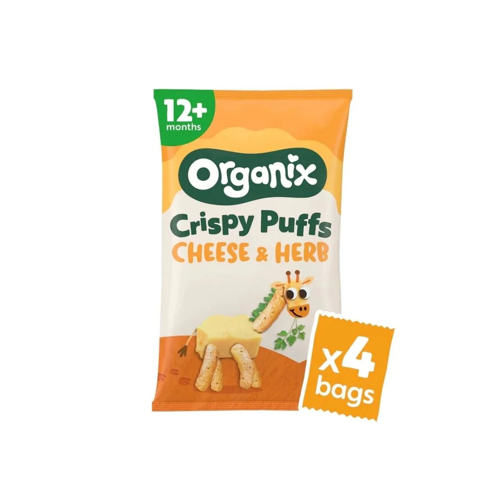 Organix cheese & herb crispy puffs snack bag, 12+ months, x4 bags