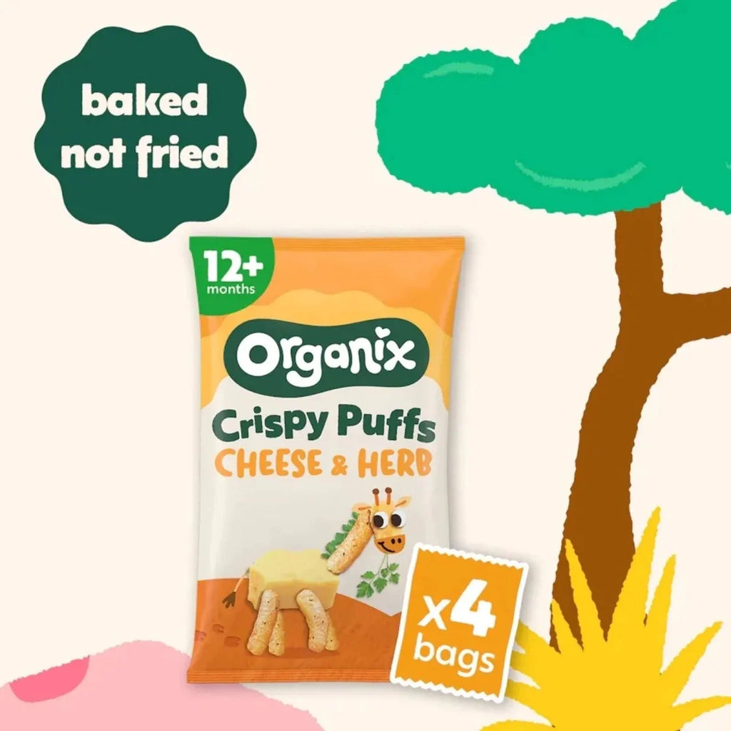 Organix baked cheese & herb crispy puffs snack bag, 12+ months, x4 bags