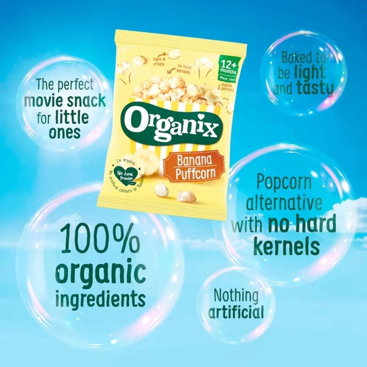 Organix Banana Puffcorn snack pouch, 12+ months, with 4-bag pack