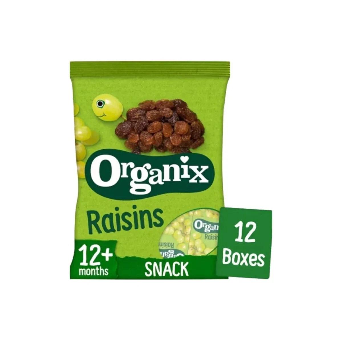 Organix Raisins snack pouch, green 12+ months, with raisins inside