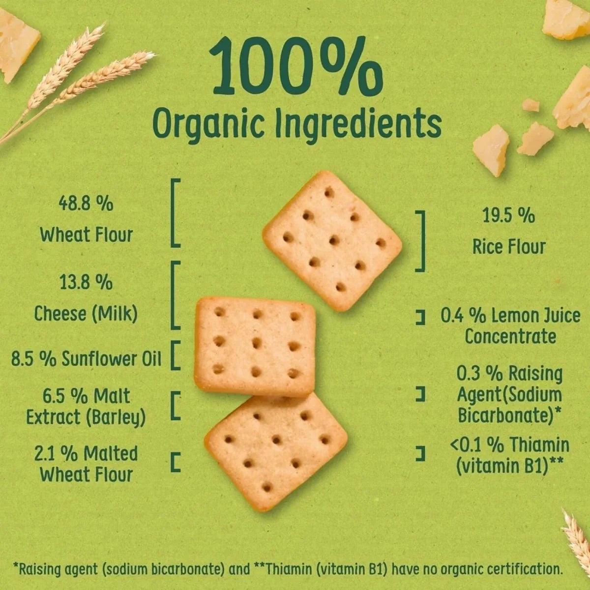 Organic mini cheese crackers ingredient list: wheat flour, rice flour, cheese (milk)