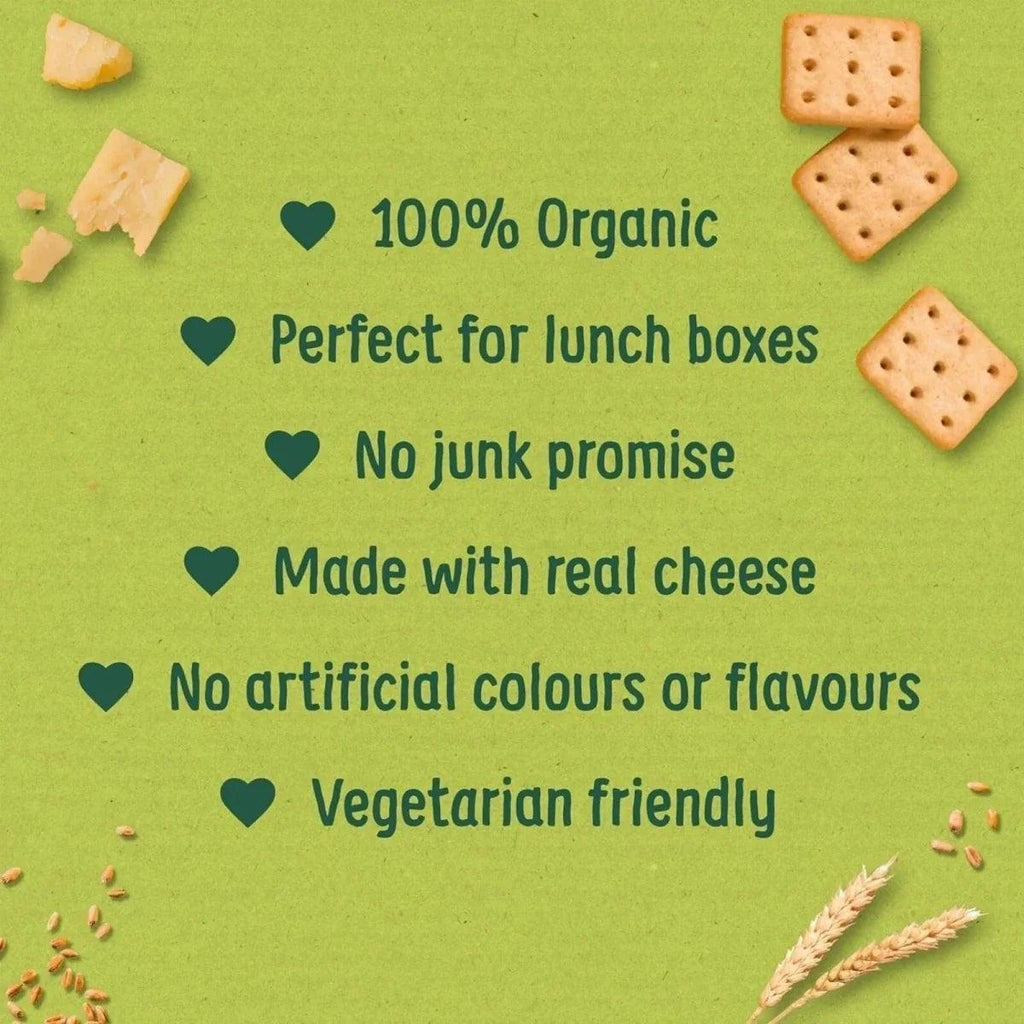 Organic mini cheese crackers for lunch boxes, made with real cheese