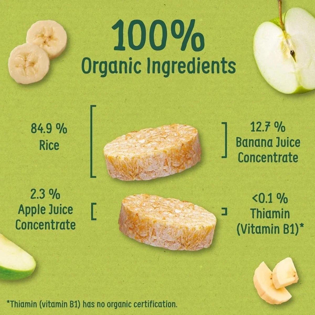 Rice cake snack panel with rice 84.9% and banana 12.7% concentrate