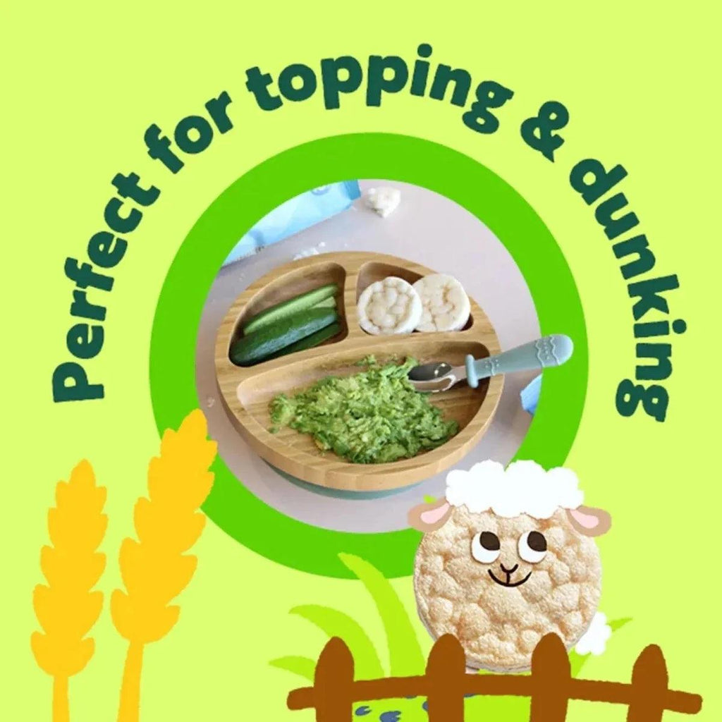 Organix rice cakes Original pouch with green circle showing topping ideas.