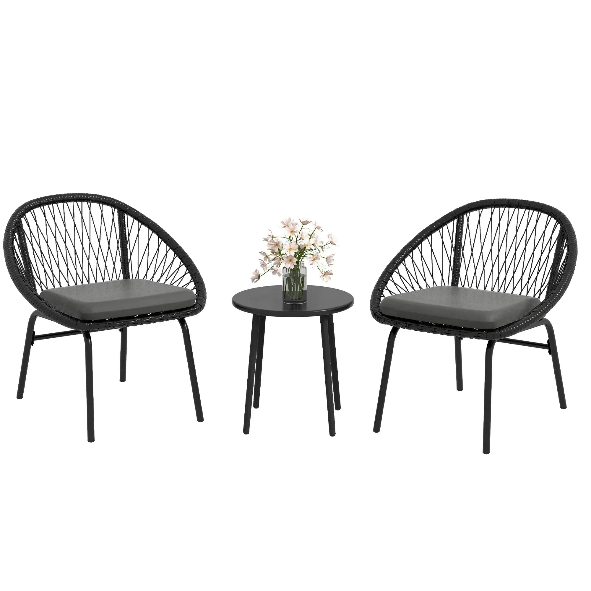 Three-Piece Rattan Bistro Set - Black - Bobobiy