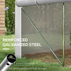White walk-in polytunnel greenhouse corner with reinforced galvanized steel support and mesh wall