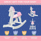 Pink and white kids rocking horse with handlebar and pink saddle seat