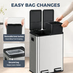 Stainless steel double kitchen bin with two removable inner buckets and foot pedals
