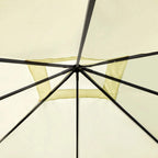 Central hub and cross braces supporting a cream gazebo canopy top