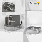 Dark grey enclosed litter box with front opening, side scoop holder and stainless tray