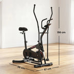Black elliptical cross trainer with adjustable seat and front stabilizing base