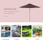 Coffee-brown wooden garden parasol with large canopy for extra shade coverage