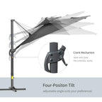 Dark grey cantilever parasol with crank mechanism and four-position adjustable tilt