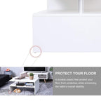 White coffee table with open shelf, aluminum legs with protective plastic feet