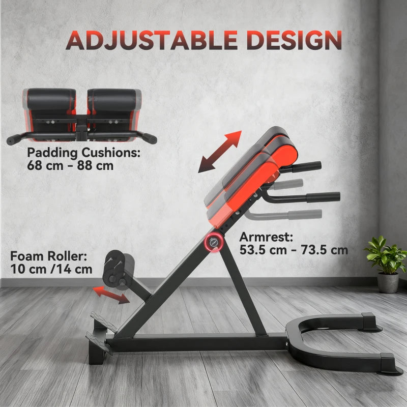 Adjustable Roman chair bench with padded cushions, foam roller, and armrest
