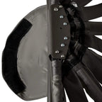 Close-up of egg chair hinge bracket near frame pole with side pocket