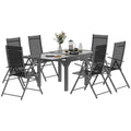 7 Piece Outdoor Dining Set with Extendable Table and 6 Folding Chairs for Patio, Balcony, Deck, Grey - Bobobiy