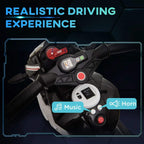 Kids electric ride-on motorcycle dashboard with screen and red control button, black handlebar