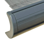 Grey cassette awning housing with rolled canopy edge