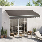 Grey retractable porch sun shade awning installed over a patio doorway