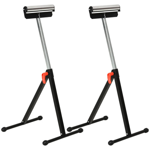 Set of 2 folding roller stands, black metal frames, height-adjustable legs, orange knobs