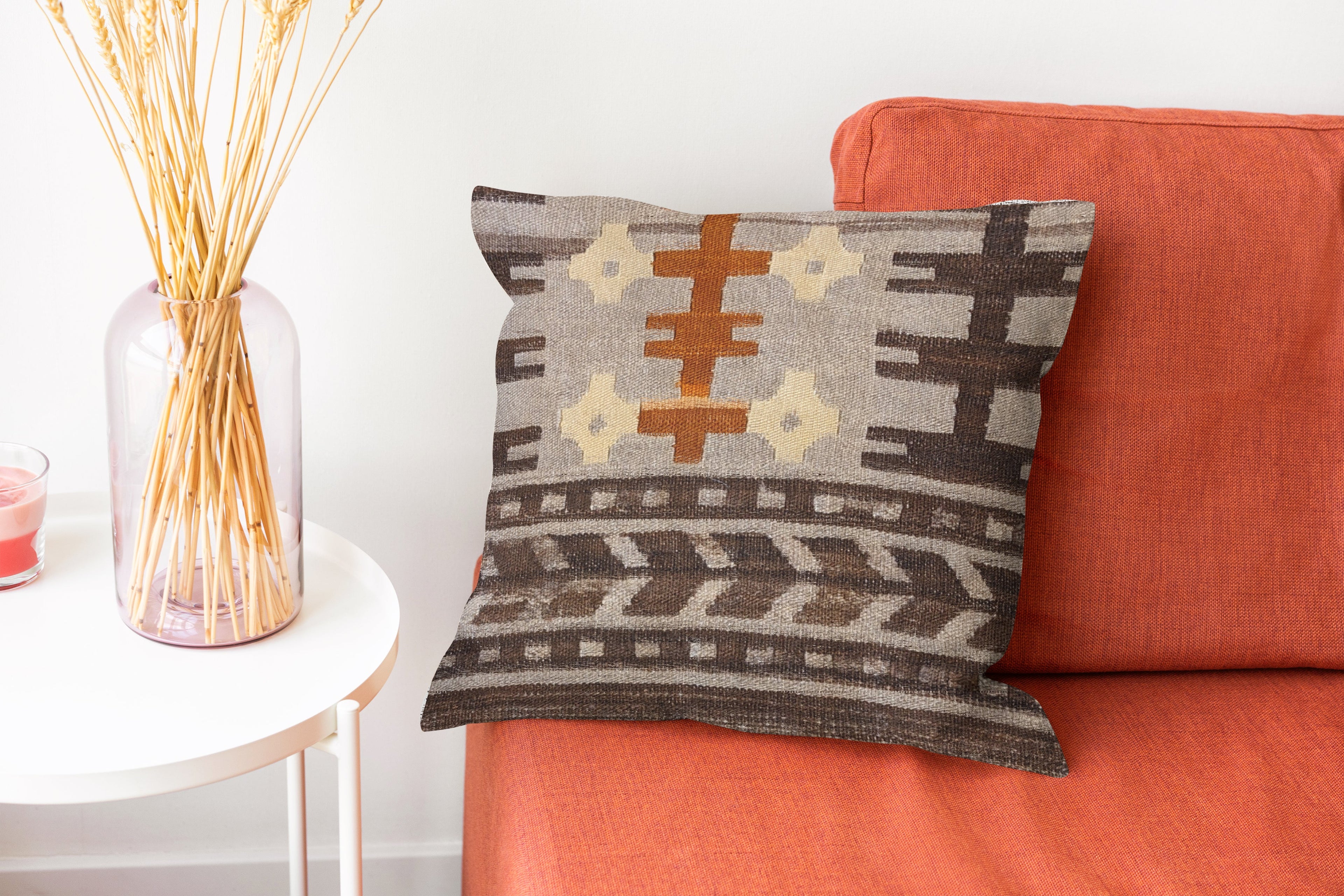 Turkish Kilim Vintage Cushion Cover - 40 x 40 cm - Handmade