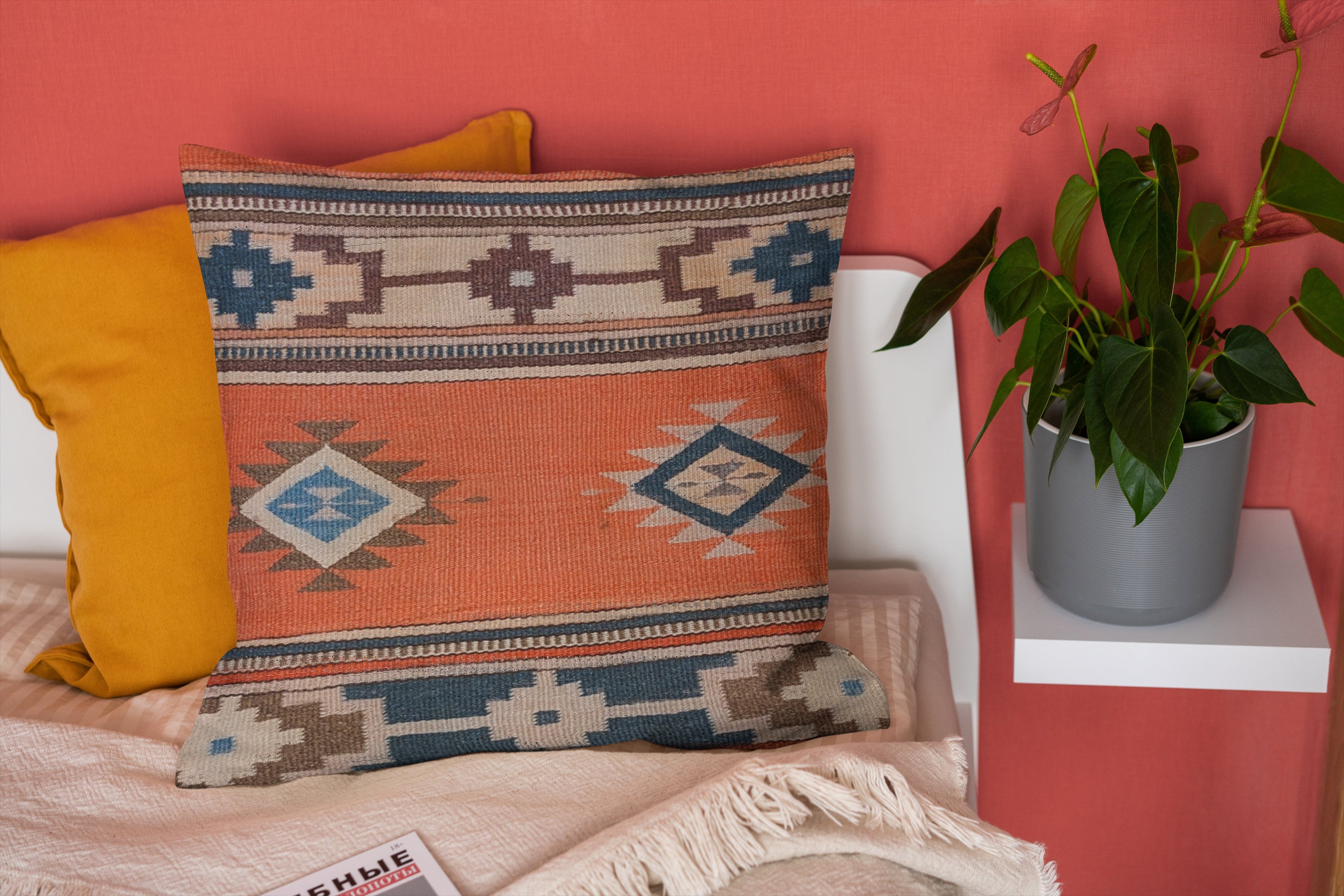Turkish Kilim Vintage Cushion Cover - 40 x 40 cm - Handmade