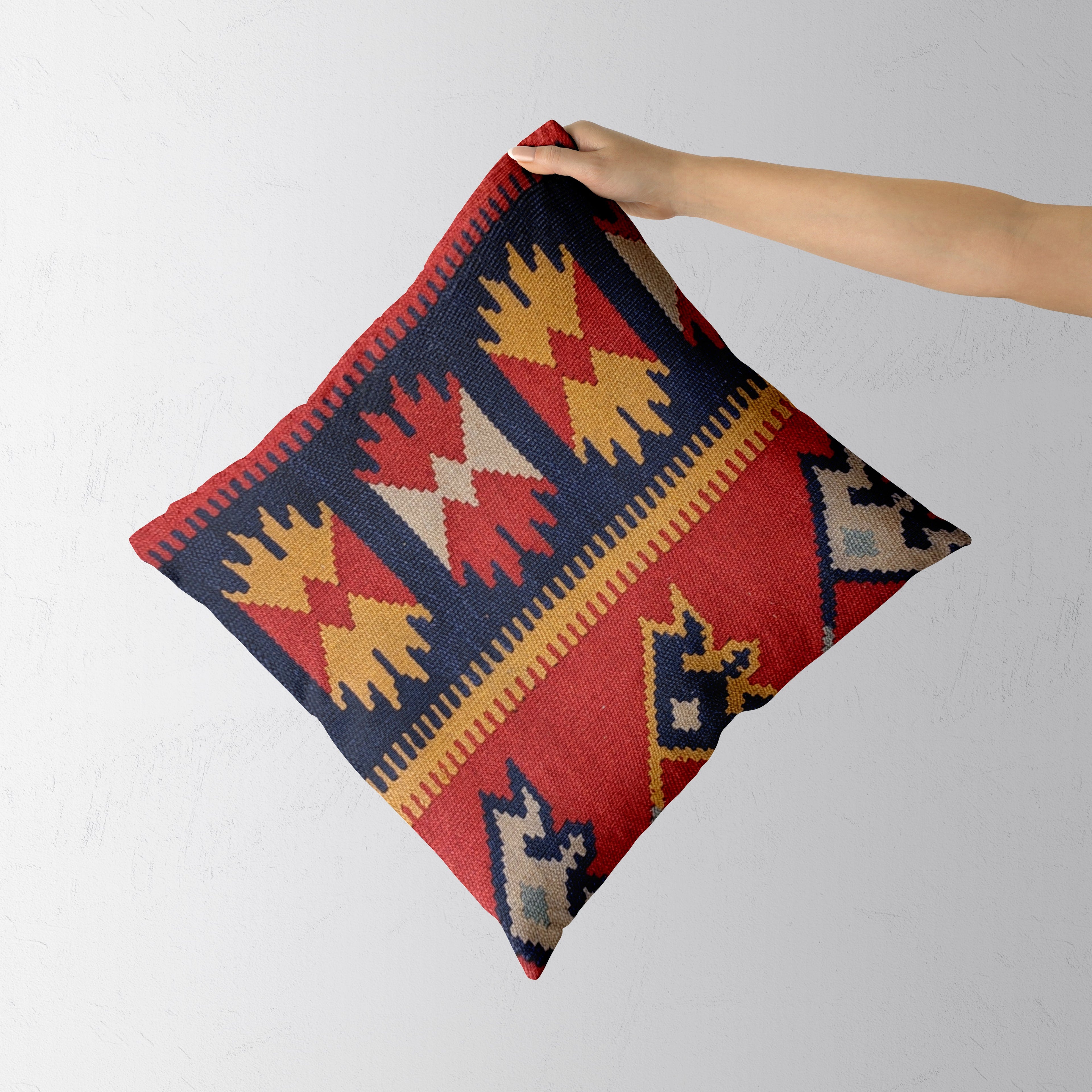 Turkish Kilim Vintage Cushion Cover - 40 x 40 cm - Handmade