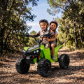 Green kids 24V electric quad bike with two riders and all-terrain tires